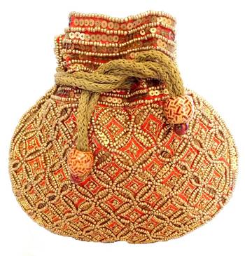 Beaded Drawstring Potli/Batwa  Red 1