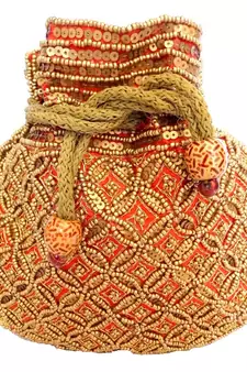 Beaded Drawstring Potli/Batwa  Red