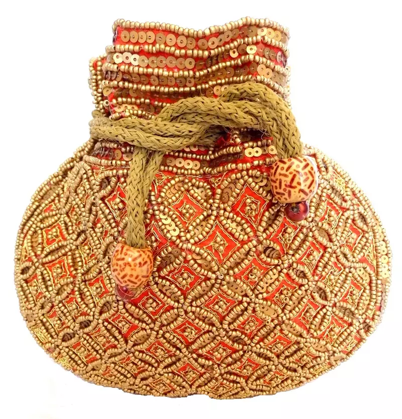 Beaded Drawstring Potli/Batwa  Red