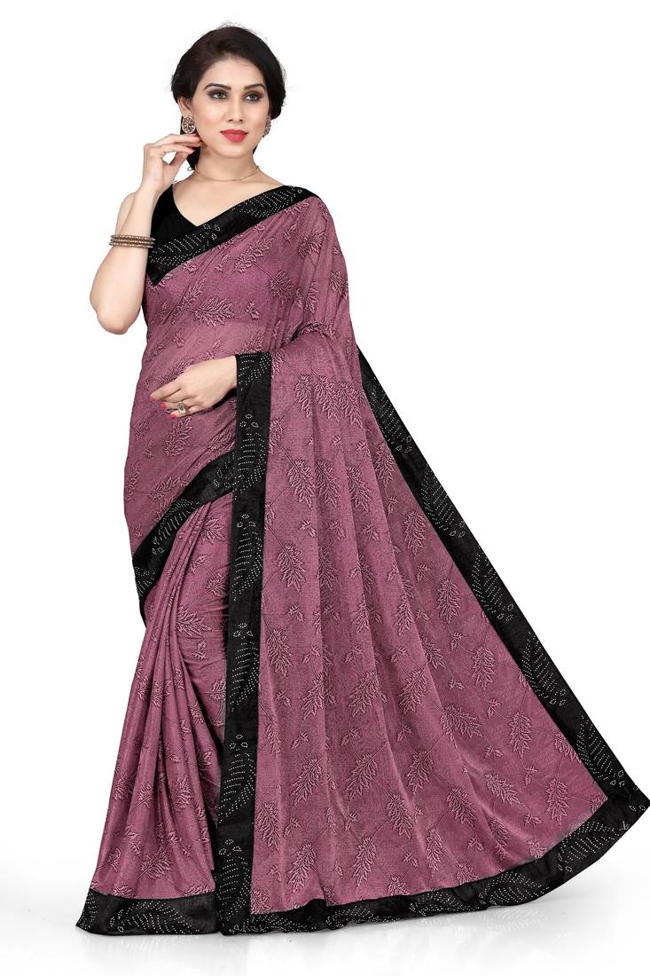 Pink woven lycra saree with blouse