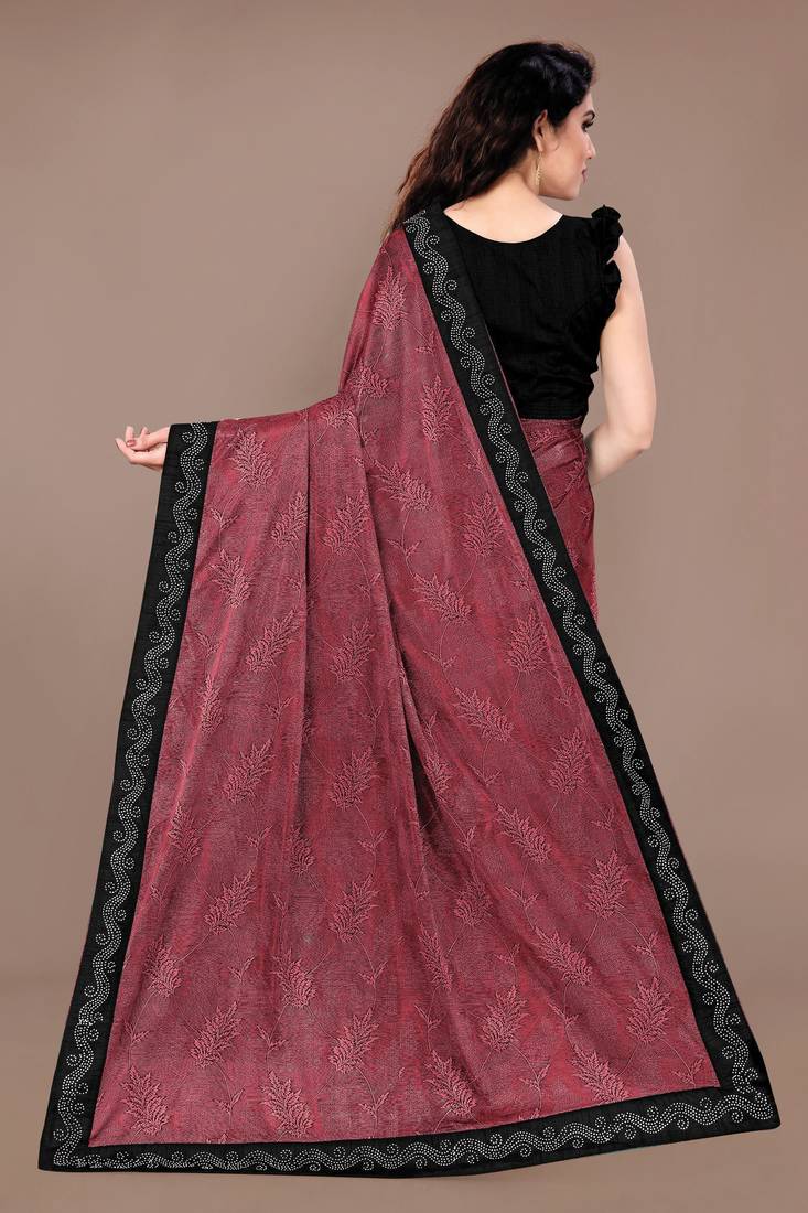 Pink woven lycra saree with blouse