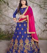 Blue embroidered silk semi stitched lehenga