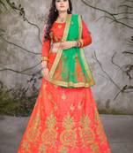 Orange embroidered silk semi stitched lehenga