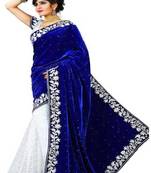 Blue Brasso Velvet Saree With Blouse