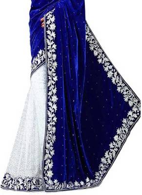 Blue Brasso Velvet Saree With Blouse 3
