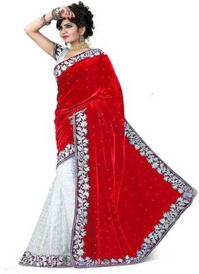 Red Brasso Velvet Saree With Blouse 1