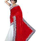 Red Brasso Velvet Saree With Blouse