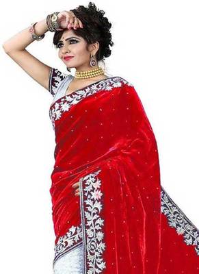 Red Brasso Velvet Saree With Blouse 2