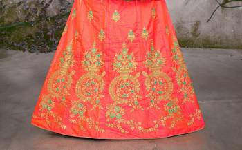 Orange embroidered silk semi stitched lehenga 4