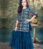 Rama Blue Ribbion Embroidery Heavy Chinon Sharara Style ReadyMade Salwar Suit For Gir;s