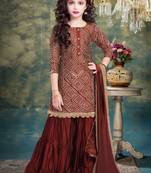 Maroon Ribbion Embroidery Heavy Chinon Sharara Style ReadyMade Salwar Suit For Gir;s