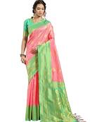 Pink woven tussar silk saree with blouse