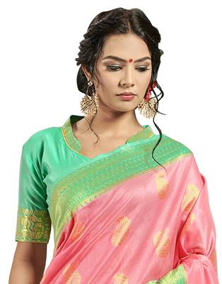 Pink woven tussar silk saree with blouse 3
