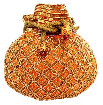 Beaded Drawstring Potli/Batwa  Orange 1