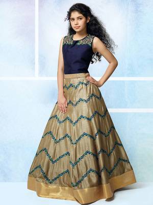 Navy Blue Zorba Silk Embroidery Wedding Wear Lehenga Choli For Girls 1