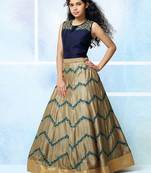 Navy Blue Zorba Silk Embroidery Wedding Wear Lehenga Choli For Girls