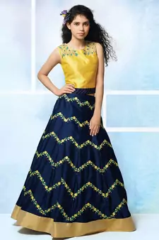 MustardY Yellow Zorba Silk Embroidery Wedding Wear Lehenga Choli For Girls