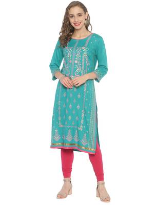 Sea-green printed viscose ethnic-kurtis 1
