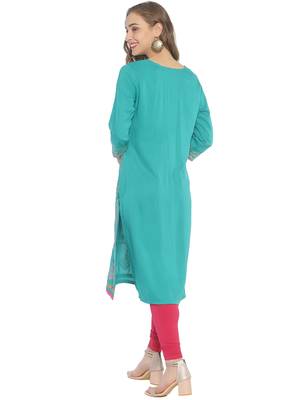 Sea-green printed viscose ethnic-kurtis 2