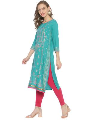 Sea-green printed viscose ethnic-kurtis 3