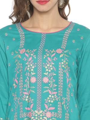 Sea-green printed viscose ethnic-kurtis 5