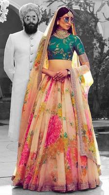 OFF WHITE Pink Embroidered Organza Semi Stitched Lehenga 1