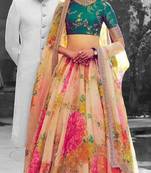 OFF WHITE Pink Embroidered Organza Semi Stitched Lehenga
