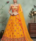 Mustard Yellow Net Sequin Thread Work Lehenga Choli 