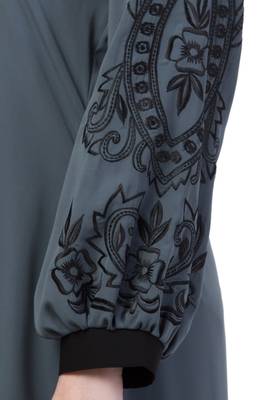 Grey A- Line Abaya Embroidery Work At Sleeve 3