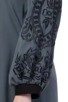 Grey A- Line Abaya Embroidery Work At Sleeve