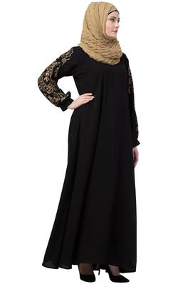 Black Color Abaya By Machine Embroidery 3
