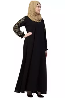 Black Color Abaya By Machine Embroidery