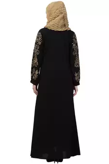 Black Color Abaya By Machine Embroidery