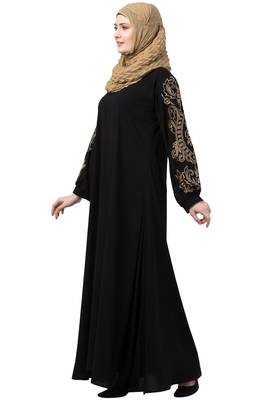 Black Color Abaya By Machine Embroidery 5