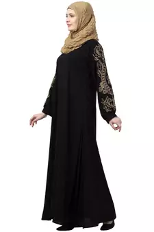 Black Color Abaya By Machine Embroidery