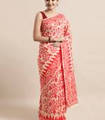 Cream woven cotton poly saree with blouse