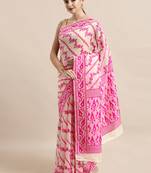 Cream Woven Cotton Poly Saree With Blouse