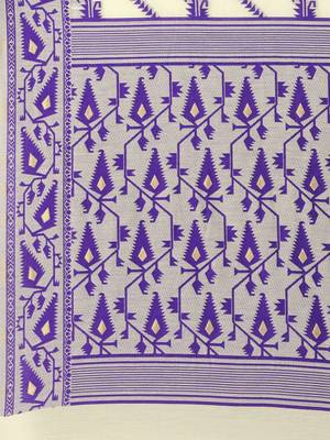 Cream Woven Cotton Poly Saree With Blouse 4