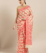 Cream Woven Cotton Poly Saree With Blouse