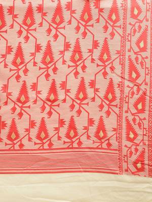 Cream Woven Cotton Poly Saree With Blouse 3