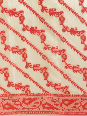 Cream Woven Cotton Poly Saree With Blouse 4