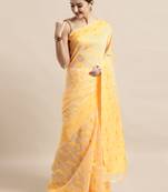 Cream Woven Cotton Poly Saree With Blouse