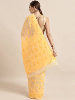Cream Woven Cotton Poly Saree With Blouse 2