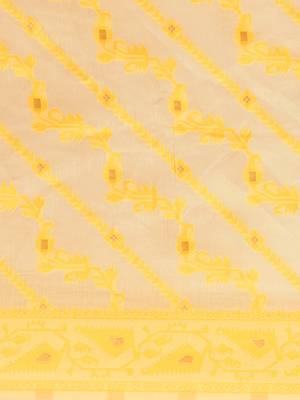 Cream Woven Cotton Poly Saree With Blouse 4
