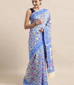 Cream Woven Cotton Poly Saree With Blouse