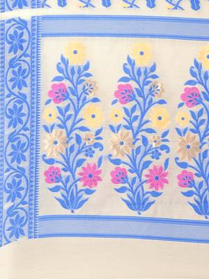 Cream Woven Cotton Poly Saree With Blouse 3