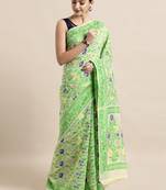 Cream Woven Cotton Poly Saree With Blouse