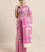 Cream Woven Cotton Poly Saree With Blouse