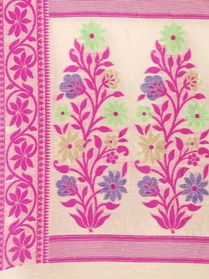 Cream Woven Cotton Poly Saree With Blouse 3