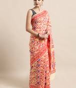 Cream Woven Cotton Poly Saree With Blouse